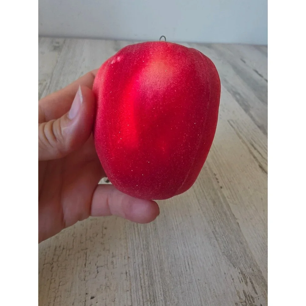 Vintage Kurt Adler Apple glass glitter life size ornament lifelike fruit Xmas